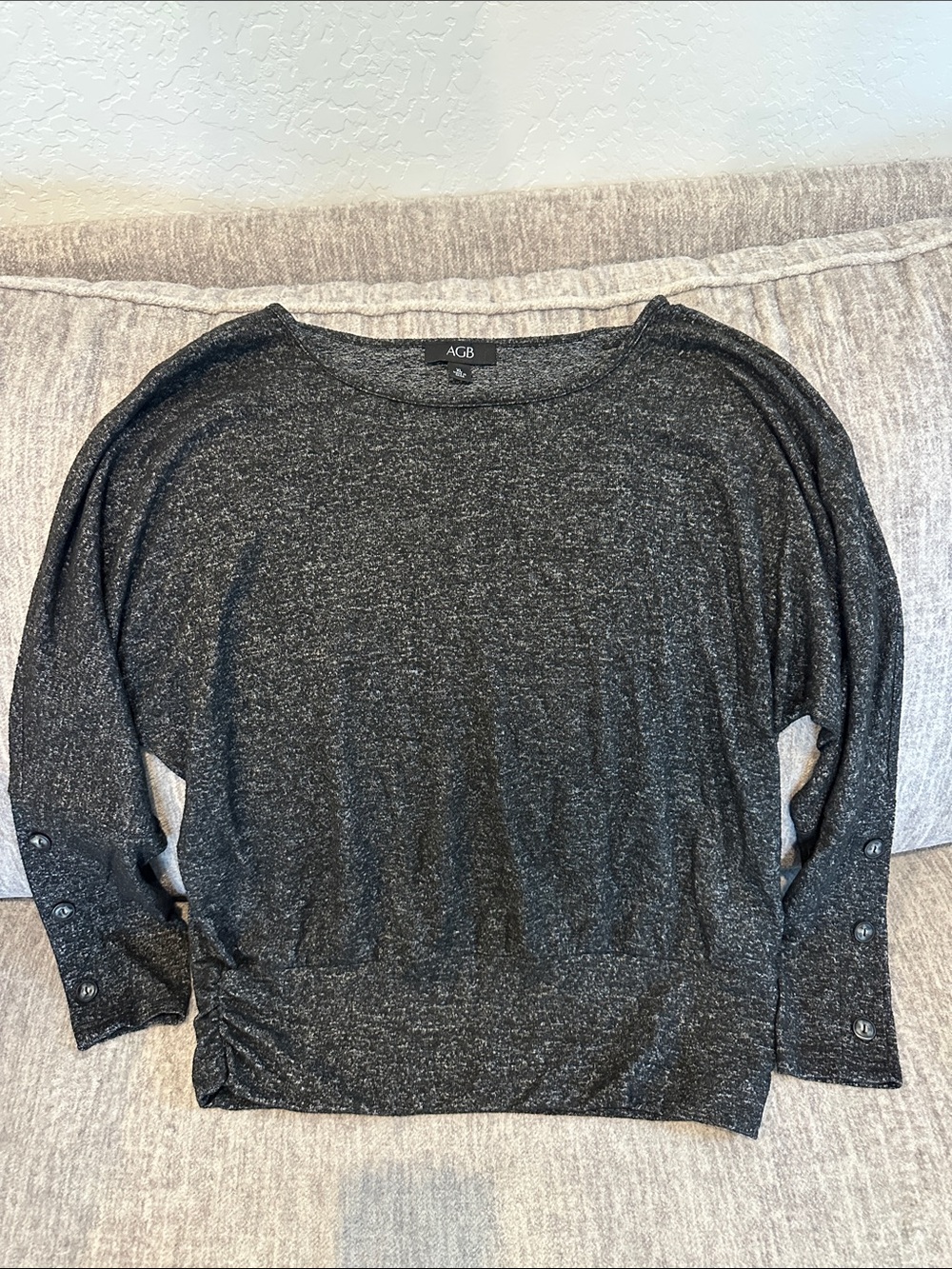 AGB Black Marled Dolman Button-Cuff Top